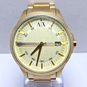 Mens Armani Exchange Hampton AX2132 Date Champagne Gold Plated Watch New Battery